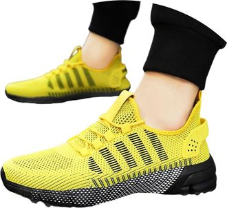 Generic Mens Gym Trainers - Mens Slip On Sneakers Breathable Lightweight Walking Shoes for Gym Running Outdoor Travel Work Casual Athletic Comfort Yellow