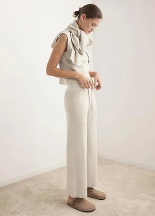 Mango Pantaloni lunghi tessuto cotone e lino fluido beige - Donna - S - MANGO