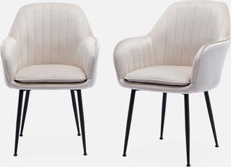 Sweeek Sweeek - Sill&oacute;n De Terciopelo Con Patas De Metal, Set De 2, Shella, Blanco Roto, 57x59x84.5 Cm