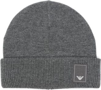 Emporio Armani logo-patch beanie hat - men - Virgin Wool/Polyamide/Elastane/Cashmere - L - Grey