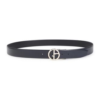 Giorgio Armani Accessoires, Heren, Blauw, ONE Size, Leer, Nachtblauw Zwart Leren Riem