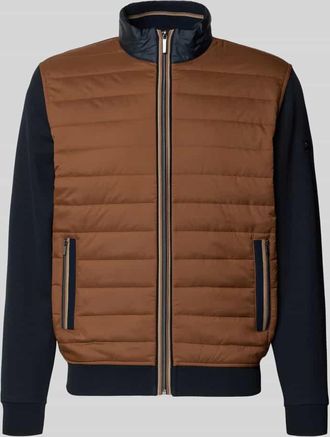 Bugatti Sweatjacke mit Label-Detail in Camel, Gr&ouml;&szlig;e XXXXL