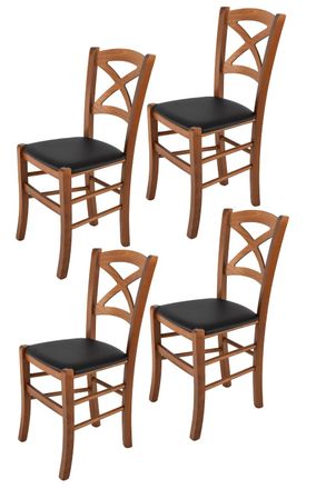 Tommychairs Tommychairs 4 Sillas Cross En Haya Nuez Claro, Asiento Polipiel Negra