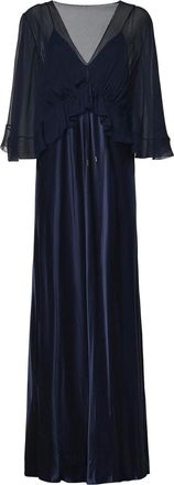 Alberta Ferretti Long Dress In Shiny Satin With A Cape