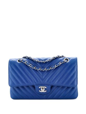 Chanel Classic Double Flap Bag Chevron Caviar Medium shoulder bag - women - Calf Leather - One Size - Blue