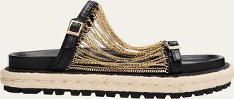sacai Chain Leather Buckle Espadrille Sandals