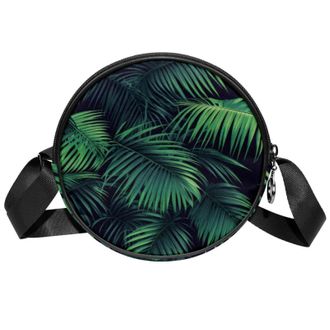 Generic Circle Crossbody Bag for Women, Tropical Plants Small Sling Bag Daypack with Zipper Adjustable Shoulder Straps Casual Ladies Girls Round Purse