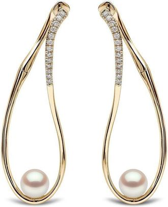 Yoko London 18kt yellow gold Sleek Akoya pearl and diamond earrings - women - Diamond/18kt Yellow Gold/Akoya Pearl - One Size