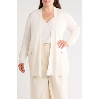 Anne Klein Pocket Open Front Cardigan in White Dove at Nordstrom, Size 0X
