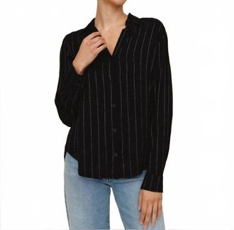 Bella Dahl Lurex Stripe Clean Shirt In Black Lurex