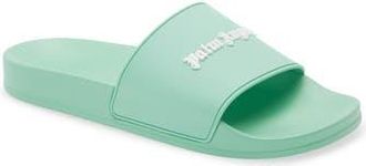 Palm Angels Logo Pool Slide Sandal in Turquoise White at Nordstrom Rack, Size 12Us / 45Eu