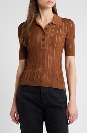 Frame Denim Laddered Ribbed Short Sleeve Henley in Light Camel at Nordstrom Rack, Size X-Small