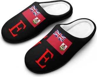 Generic Love Bermuda Flag Mens House Slippers Memory Foam Washable Cotton Slip on Home Shoes