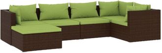 vidaXL Set Muebles De Jard&iacute;n 6 Piezas Y Cojines Rat&aacute;n Sint&eacute;tico Marr&oacute;n Vidaxl