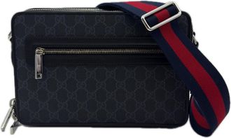 Gucci Gray Navy Red Color Gg Supreme Leather Shoulder Bag (Pre-Owned)