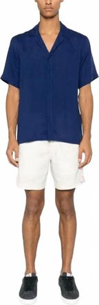 Orlebar Brown Maitan Camp Collar Linen Shirt In Lagoon Blue
