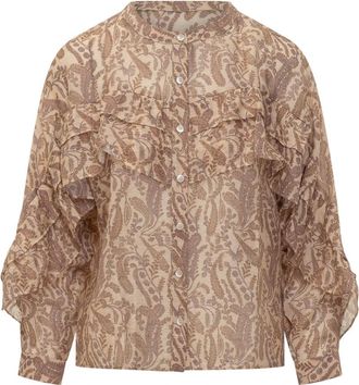 BA&SH Tunella Ruffled Paisley Shirt - Dames - Blouses - Beige - M - Overhemden