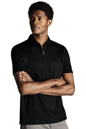 CHARLES TYRWHITT Plain Short Sleeve Zip Jersey Polo in Black at Nordstrom, Size Xx-Large