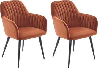 Vente-Unique Juego de 2 sillas con reposabrazos de terciopelo y metal negro - Terracota - ELEANA