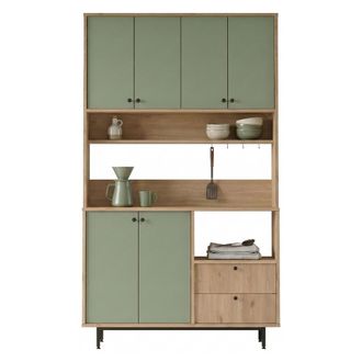 Dmora Credenza Pianella, Alacena 2 Cajones, 4 Estantes, Puerta Abatible, Deslizante, 120x36x205h Cm Verde