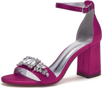 Generic Wedding Bridal Shoes Womens 8Cm Chunky High Heelankle Strap Pumps Sandals Bridal Party Prom Evening Formal Shoes8cm,Rose red,10 UK