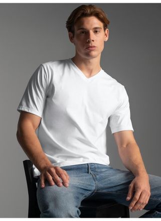 Trigema T-Shirt TRIGEMA TRIGEMA V-Shirt DELUXE Baumwolle, Herren, Gr. 4XL, weiss (wei&szlig;), Single Jersey, 100% Baumwolle, Basic, lang, V-Ausschnitt, Shirts T-Sh