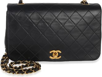 Chanel Vintage 24k Black Quilted Lambskin Single Full Flap Bag