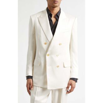 Tom Ford Double Breasted Silk Peached Gabardine Jacket in Ivory at Nordstrom, Size 40 Us