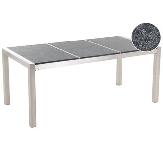 Beliani Mesa De Comedor De Jard&iacute;n Con Tablero De Granito Gris Y Plateado Patas De Acero Para 6 Personas 180 X 90 X 74 Cm Grosseto
