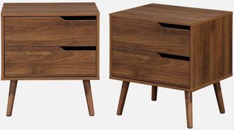 Sweeek Sweeek - Mesita de noche con 2 cajones, set de 2, Nepal, Decoración en madera de nogal, 50x40x55 cm