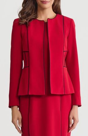 Kasper Piped Open Front Cardigan in Fire Red/Black at Nordstrom, Size 12