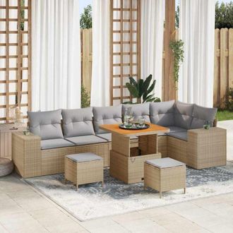 vidaXL Conjunto De Sof&aacute; De Jard&iacute;n 9 Pcs Beige Rat&aacute;n Sint&eacute;tico Vidaxl