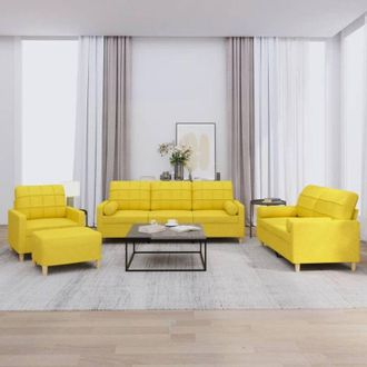 vidaXL Vidaxl - Juego De Sof&aacute;s Con Cojines 4 Piezas Tela Amarillo Claro