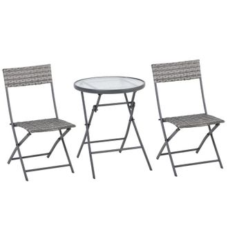OUTSUNNY Rattan Bistro Set - Grey | TJ Hughes