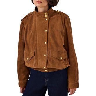 Mint Velvet Suede Bomber Jacket in Tan at Nordstrom, Size X-Large