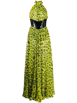 Philipp Plein leopard-print halterneck dress - women - Fabric - M - Green