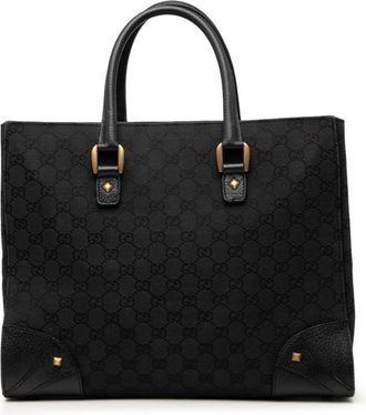 Gucci Black Canvas Leather Handbag Tote Bag (Pre-Owned)