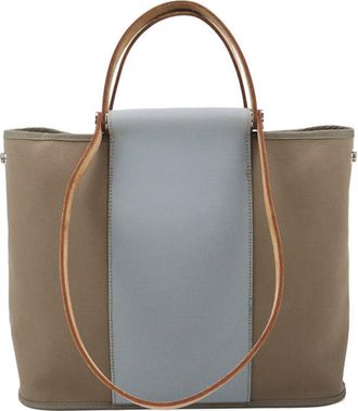 Herm&egrave;s Khaki Toile Officier Tote Bag (Pre-Owned)