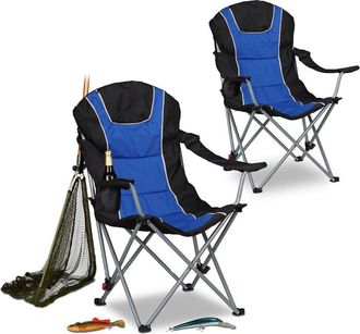 Relaxdays Relaxdays 2x Foldable Camping Chair, Padded Adjustable Backrest, Folding Fishing Seat, 108 x 90 x 72 cm, Blue/Black