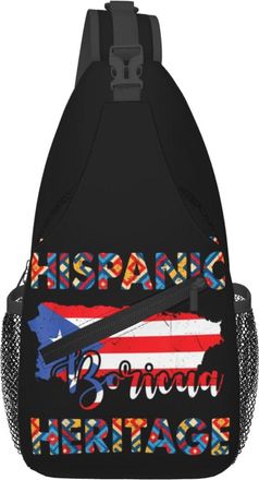 Generic Puerto Rico Flag Hispanic Heritage Month Boricua Sling Bag Breathable Cross Body Bag Adjustable Chest Backpack For Sports Women Workout