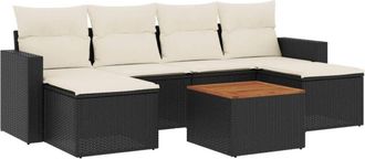vidaXL Vidaxl - Set De Comedor De Jard&iacute;n 7 Pzas Y Cojines Rat&aacute;n Sint&eacute;tico Negro