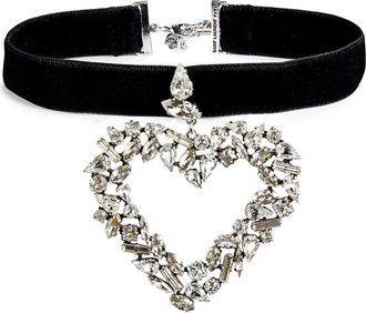 Saint Laurent Oversize Heart Pendant Choker Necklace in 8334 Argent Oxyde/Crystal at Nordstrom