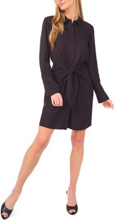 Ted Baker Tie Front Long Sleeve Mini Shirtdress in Rich Black at Nordstrom Rack, Size Medium
