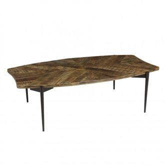 Macabane Mesa de centro con bordes c&oacute;ncavos de madera reciclada 135x75 cm
