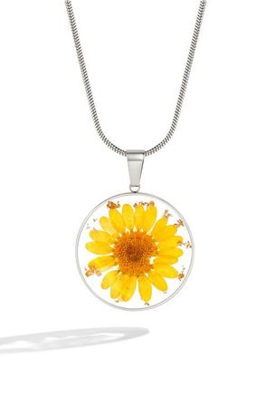 Mint & Lily Pressed Birth Flower Necklace in Silver /Chrysanthemum at Nordstrom