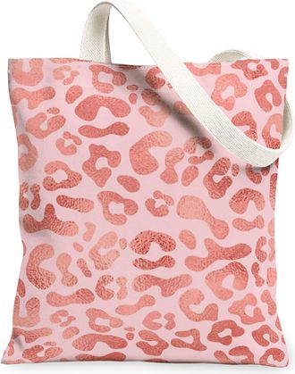 Generic Funky Peach Animal Print Canvas Tote Bags, Chic Reusable Grocery Bags, Lightweight Washable Shoulder Strap Canvas for Gym O, Peach, 13x15 Inch