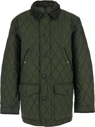 Polo Ralph Lauren Green Jacket With Corduroy Collar And Logo Patch On The Sleeve In Cotton Man
