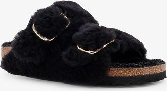 Birkenstock Womens Arizona Big Buckle Teddy Sandals Black Leather