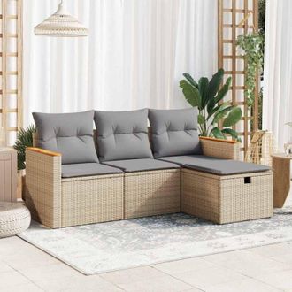 vidaXL Juego De Sof&aacute;s Jard&iacute;n Con Cojines 4 Pzas Rat&aacute;n Sint&eacute;tico Beige Vidaxl