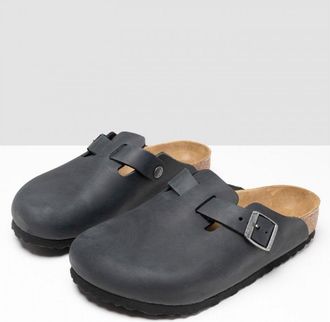 Birkenstock Unisex Mens Boston Leather Sandals in Black Nubuck - Size UK 10.5